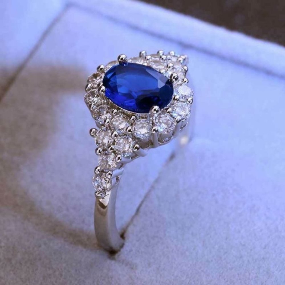 New 925 Sterling Silver Blue White Sapphire Ring - Picture 1 of 5